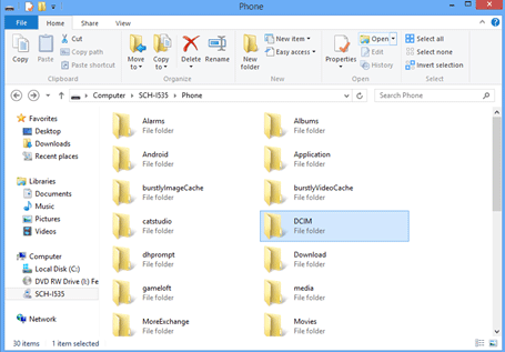 Windows Explorer, DCIM Folder on Phone